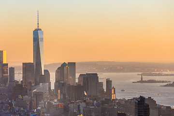 Image showing New York City Manhattan skyline in sunset.