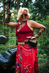 Image showing Mature Woman Biker In Hippie Style