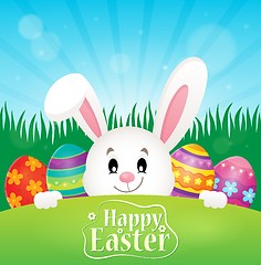 Image showing Happy Easter theme with eggs and bunny