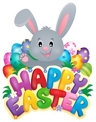 Image showing Happy Easter sign with bunny and eggs