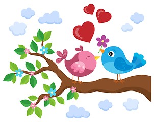 Image showing Valentine birds on branch theme 1