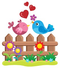 Image showing Valentine birds on fence theme 1