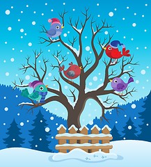 Image showing Winter tree with birds theme image 2