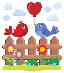 Image showing Valentine birds on fence theme 2