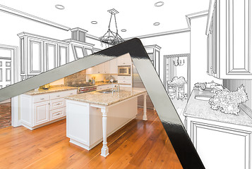 Image showing Computer Tablet Showing Photograph of Kitchen Drawing Behind