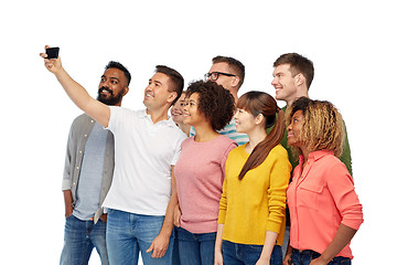 Image showing group of people taking selfie by smartphone
