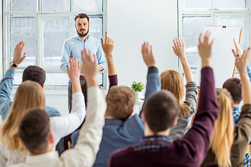 Image showing Speaker at Business Meeting in the conference hall.