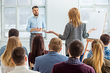 Image showing Speaker at Business Meeting in the conference hall.