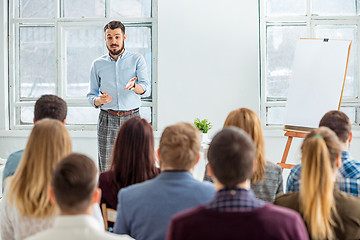 Image showing Speaker at Business Meeting in the conference hall.