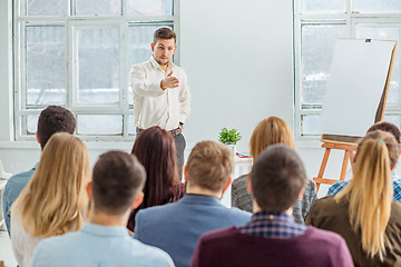 Image showing Speaker at Business Meeting in the conference hall.