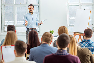 Image showing Speaker at Business Meeting in the conference hall.