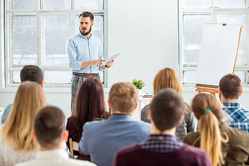 Image showing Speaker at Business Meeting in the conference hall.