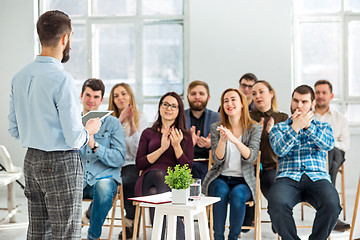 Image showing Speaker at Business Meeting in the conference hall.