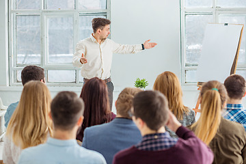 Image showing Speaker at Business Meeting in the conference hall.