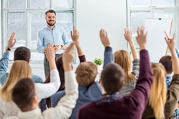 Image showing Speaker at Business Meeting in the conference hall.