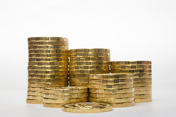 Image showing Stacks of coins increasing in height uniformly