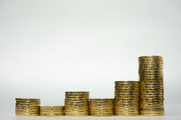 Image showing Six stacks of coins showing uneven growth of profitability