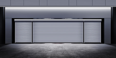 Image showing modern closed garage at night