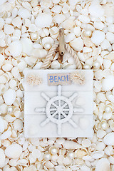 Image showing Beach Sign with Shells and Pearls