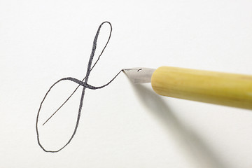 Image showing Nib pen tip writing small letter f in a spencerian style