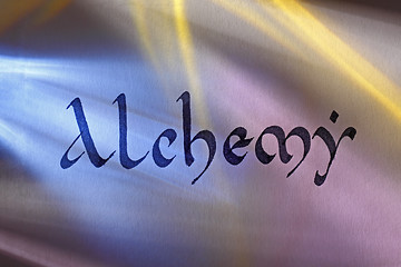 Image showing Handwritten word alchemy in medieval latin script