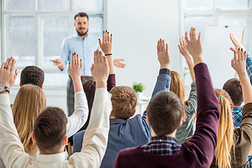 Image showing Speaker at Business Meeting in the conference hall.