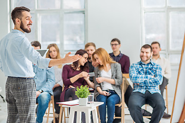 Image showing Speaker at Business Meeting in the conference hall.