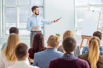 Image showing Speaker at Business Meeting in the conference hall.