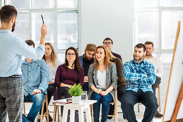 Image showing Speaker at Business Meeting in the conference hall.