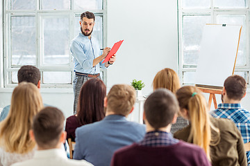 Image showing Speaker at Business Meeting in the conference hall.