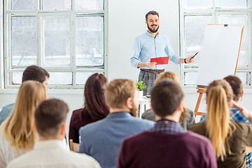 Image showing Speaker at Business Meeting in the conference hall.