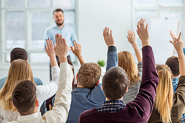 Image showing Speaker at Business Meeting in the conference hall.