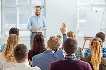 Image showing Speaker at Business Meeting in the conference hall.