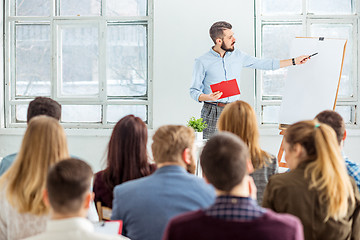 Image showing Speaker at Business Meeting in the conference hall.