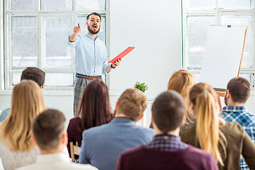 Image showing Speaker at Business Meeting in the conference hall.