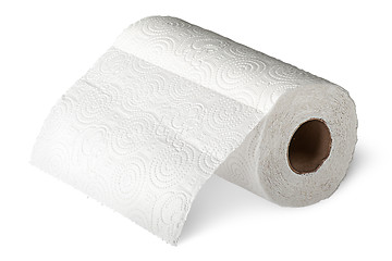 Image showing Roll white paper towels horizontally unrolled