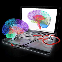 Image showing Laptop, brain and Stethoscope. 3d illustration