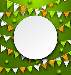 Image showing Clean Card with Party Bunting Pennants and Clovers for St. Patricks Day