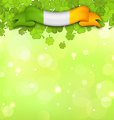 Image showing Nature Background with Shamrocks and Irish Flag for St. Patricks Day