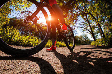 Image showing cyclist woman riding a bicycle in park