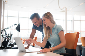 Image showing Group of young people employee workers with computer