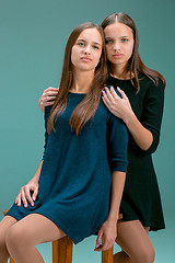 Image showing Portrait of two beautiful twin young women