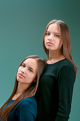 Image showing Portrait of two beautiful twin young women