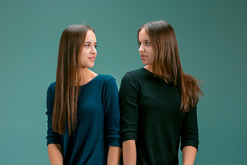 Image showing Portrait of two beautiful twin young women