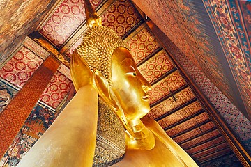 Image showing Golden statue of the Reclining Buddha