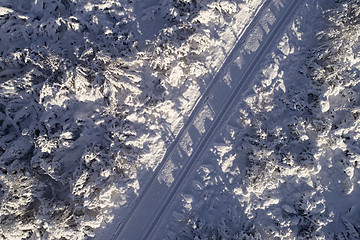 Image showing Winter road aerial shot