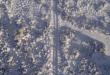 Image showing Winter road aerial shot
