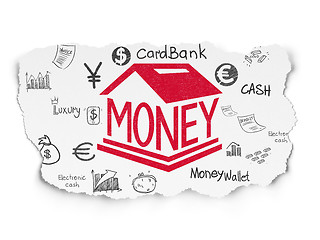 Image showing Money concept: Money Box on Torn Paper background
