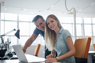 Image showing Group of young people employee workers with computer