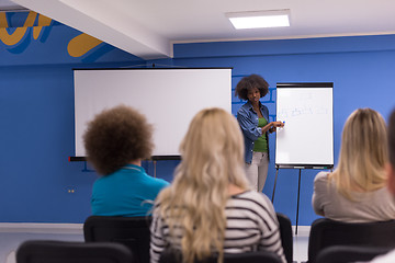 Image showing Black woman Speaker Seminar Corporate Business Meeting Concept